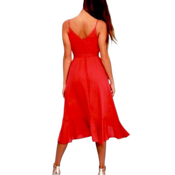 Lulu’s Wrap Dress Sleeveless Hi Low Ruffle Hem Coral Pink Women’s Size Small - Picture 2 of 16